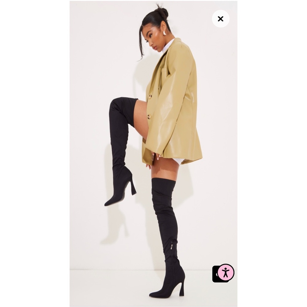 Black Lycra Over The Knee Flare Flat Heeled Boots